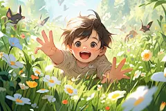 玩耍花园夏令营春游假期孩童郊游插画图片