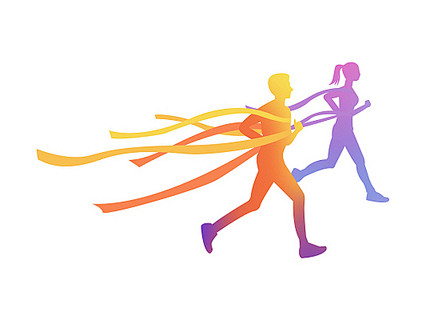 彩色手绘简约人物跑步运动剪影扁平风元素P...