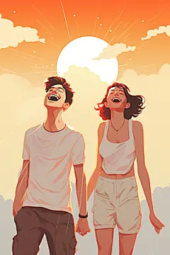 学生放暑假漫画风快乐插画