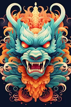 AI数字艺术龙年卡通中国龙插画元素-众图网