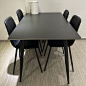依諾純黑啞光巖板餐桌意式極簡輕奢長方形飯桌吃飯桌子現代簡約-Taobao