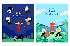 10款趣味创意卡通爵士音乐节乐队演唱会招贴海报设计ai素材源文件下载_颜格视觉