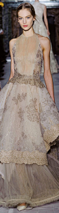 Valentino ~ Gold + Silver Metallic Embellished Taupe Gown, 2013: 