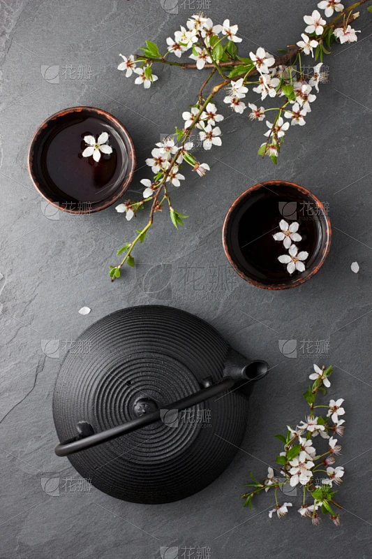 茶壶,茶杯,绿茶,茶道,垂直画幅,美,禅宗,芳香的,樱花,樱桃素材-花瓣网