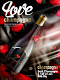 情人节 酒会宴请 玫瑰花瓣 香槟酒 酒类促销海报设计AI 平面设计 海报
