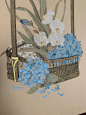 国画 蓝色系花篮 _4_薯条人画画_来自小红书网页版