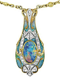 ❥ Tiffany & Co. ~ Art Nouveau Black Opal, Diamond & Enamel Necklace ~ 1900: