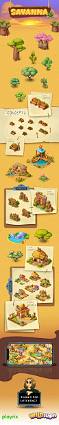 Wildscapes (Playrix) - Savanna Areal : My 2D graphics for new project by Playrix - "Wildscapes". All isometric game buildings are hand-drawn in Photoshop without 3D. This is graphics for 2nd areal of the game - Savanna.