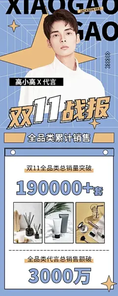 简约几何双11销售战报长图娱乐应援