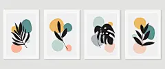 极简抽象海报 | 图源免费矢量文件 |  点击来源直接获取大图文件 |植物墙艺术向量集。具有抽象形状的树叶线条艺术绘画。用于印刷、封面、壁纸的抽象植物艺术设计。向量插图。