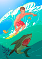 #冲浪系列#鲨鱼与挑战者插画设计