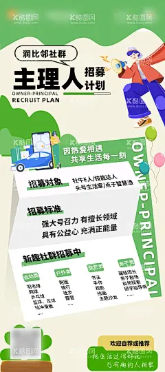 社群主理人招募海报  - 源文件下载【酷图网】海报,房地产,社群,主理人,招募,社区,活动,宣传,插画,