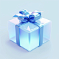 a gift icon, metallic feel, delicate texture, blue and white, gradient, frosted glass, transparent, trending on poly count, light background, soft lighting, transparent technology sense, industrial design, isometric, super details, 3d