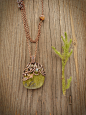 Jasper copper pendant - wire jewelry - wire wrapped pendant - stone pendant - gift for women : Pendant made ​​of copper and green jasper. It is large and quite heavy. It have a nature design - like moss with a drop of dew. Jewelry made by wire wrap withou