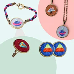 穿针引线的插画艺术：灵感来自于白族人用手工旧绣片做成的精美配饰 | 我在@暖岛网 发现了Nomiqueen原创手作刺绣首饰系列，分享给大家。