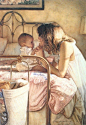 Mother and Child Bond -- Watercolor by Steve Hanks: 