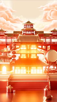 C4D国潮中国风年货节春节背景 (10)