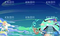 敦煌元素 手绘莫高窟  - 源文件下载【酷图网】中国风,古风,敦煌,莫高窟,飞天,海报,飞天素材,飞天敦煌元素