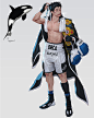 Killer whale boxer champion, Rinotuna : Character design inspired from killer whale