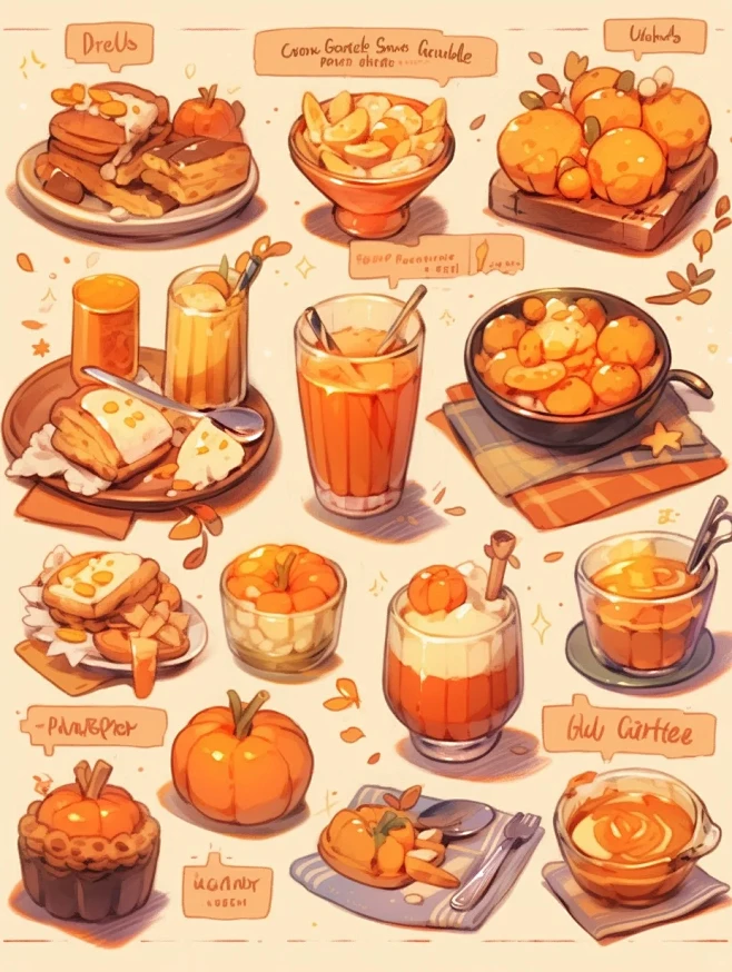美食手帐插画素材分享-南瓜甜品 - 小红...