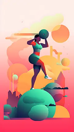扁平风健身几何动感插画