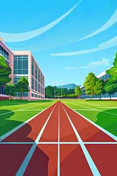 AI数字艺术扁平风校园球场操场插画-众图网
