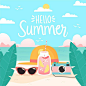 This contains an image of: Free Vector | Hand drawn hello summer background