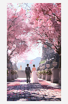 数字艺术樱花插画情人节插画手绘插画-众图网