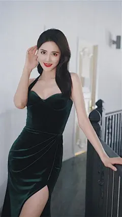 主持人李丹儿壁纸：墨绿丝绒抹胸...@老男人笔记的动态