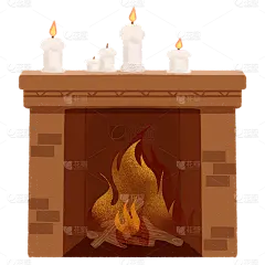 圣诞节人物场景插画贴纸-壁炉