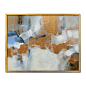Hollywood Regency painting, Abstract, gold cream white blue gray Art on Canvas board by Victoria Kloch Titled Touch of Gold: 