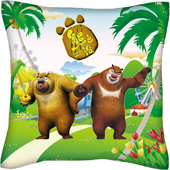 5d精准印花十字绣熊出没十字绣抱枕高档绒布底多省包邮