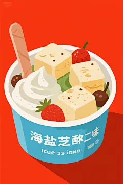 炒酸奶搭配甜品插画绘画