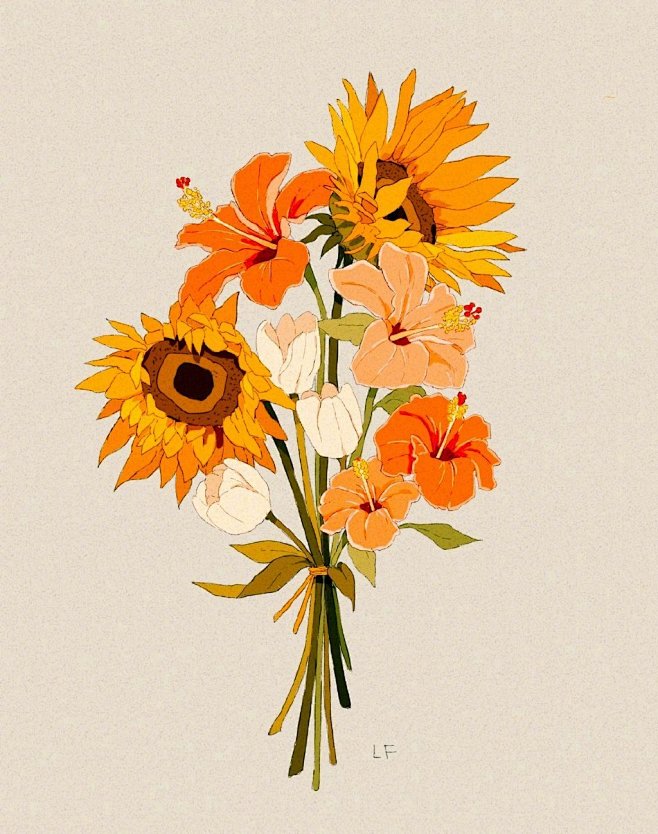 插画 一束花