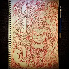 日式手稿不动明王纹身图案