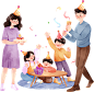 三孩时代主题手绘风格插画-庆祝的一家人