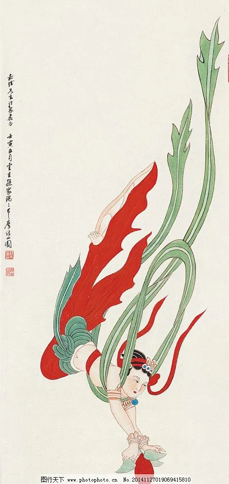 敦煌壁画：飞天图图片_【元素】-国风素材图片素材-花瓣网