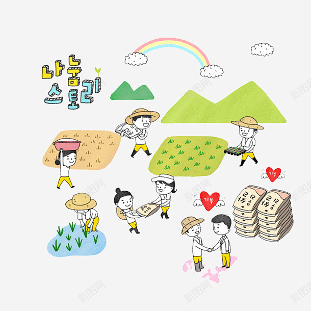 收麦农民高清素材 人物画 卡通手绘 收麦...