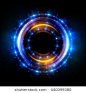 Abstract neon background. luminous swirling bunner. Glowing spiral. Shine round frame with light circles light effect. Glowing cover. Space for message. Glossy. LED ellipse. Glint