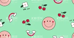 樱桃笑脸  - 源文件下载【酷图网】樱桃,笑脸,花,彩虹,卡通,数码印花