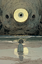 其中可能包括：an image of a person standing in the water with their eyes open and looking at something