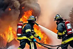 防毒面具消防员救火背影插画图片