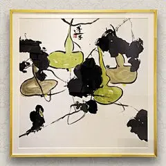 水墨荷花中国画油画 抽象莲花鸟画客厅样板房装饰画 中国风格挂画