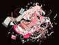  - 167030 blonde_hair bones brown brown_eyes japanese_clothes kimono leaves long_hair original shikimi_(yurakuru) skull