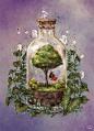 把今天的快乐和珍贵的记忆封存在玻璃瓶里 ~ 来自韩国插画家Aeppol 的「森林女孩日记」系列插画。