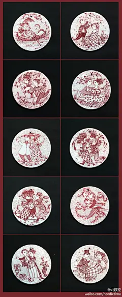 Bjørn Wiinblad (1918 -2006)，丹麦著名画家、舞台设计师、海报与陶艺设计师，被认为是当代最富有想象力和多才多艺精神的艺术家之一。在堪称长寿的一生中，Bjørn Wiinblad 创造了许多令人赞叹的作品，这组情意绵绵的挂盘是我很喜欢的系列。