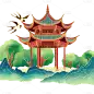 手绘-国潮风建筑