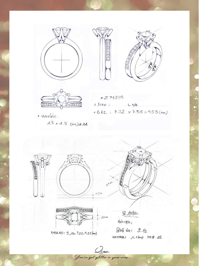 大师的戒指设计线稿——戒指三视图学习干货！ : 分享大师画的的戒指线稿 三视图透视和比例都很精确！ 细节交代的很细致！ 尺寸数据都可以参考哦-花瓣网