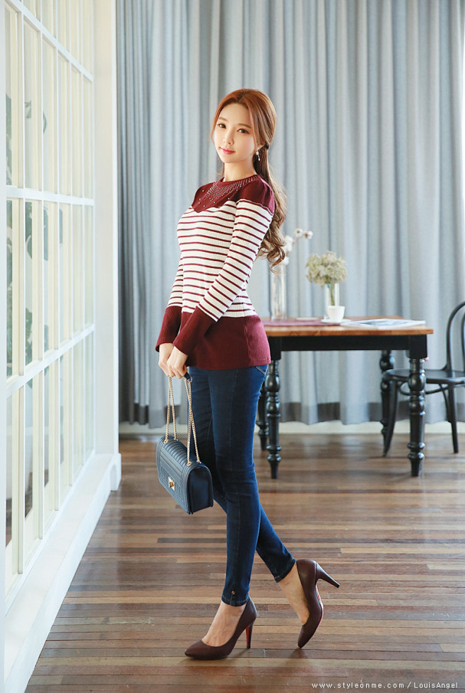 41显瘦剪裁修身牛仔裤 : romantic & trendy looks, styleonme朴洙妍