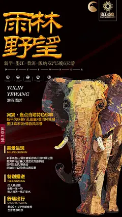 海报 旅游 西双版纳 大象 黑金